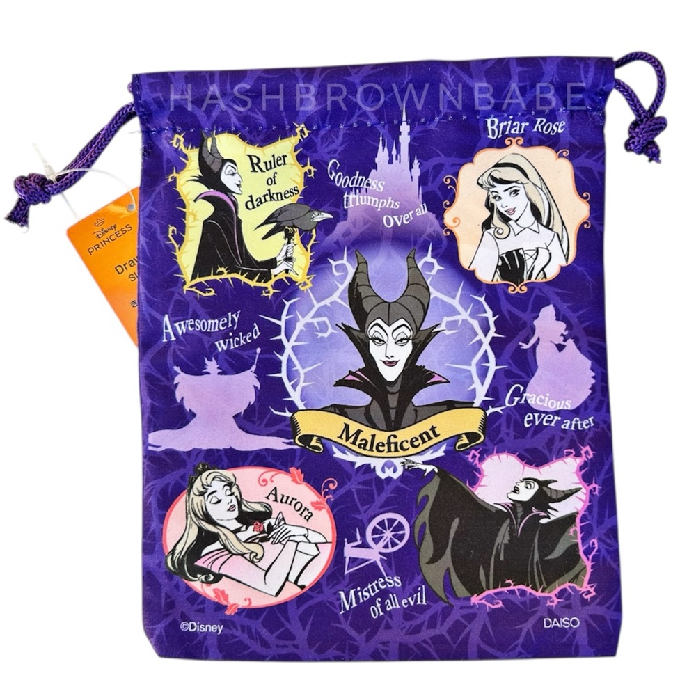 Disney Maleficent Purple Drawstring Cosmetic Bag, Evil Villains Cute Small Pouch - Picture 4 of 4